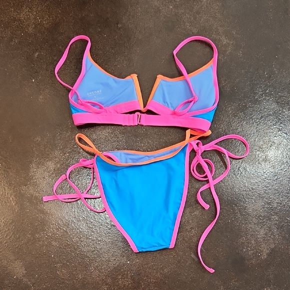 🔥OneOne🔥 Vibrant Blue Bikini with Pink and Orange Trim - Picture 4 of 6